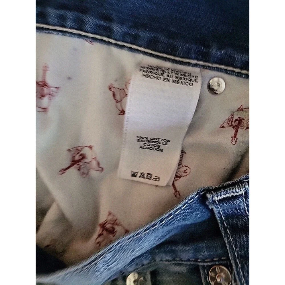 True Religion Jeans Men Size 40 Blue Distress Thick Stitch Flap Back Pockets